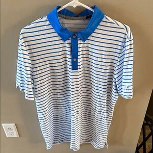 adidas White and Blue Striped Polo Shirt